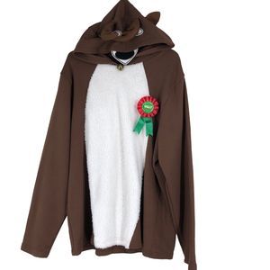 American Rag Fleece Reindeer Hoodie w/Sherpa Chest and Ugly Ribbon SZ XXL